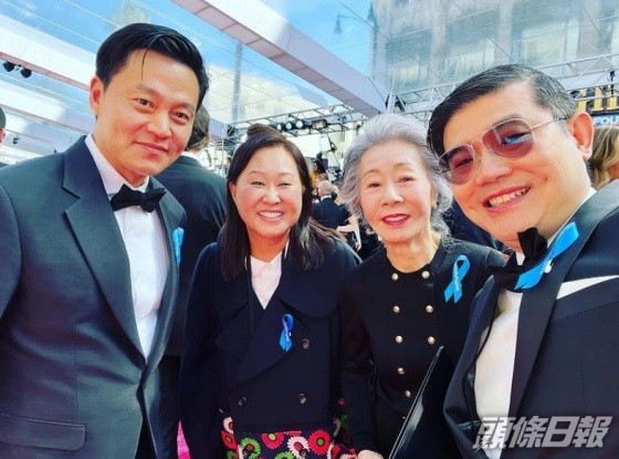 李瑞鎮（左一）以經理人身分陪尹汝貞出席3月舉行的奧斯卡頒獎禮。